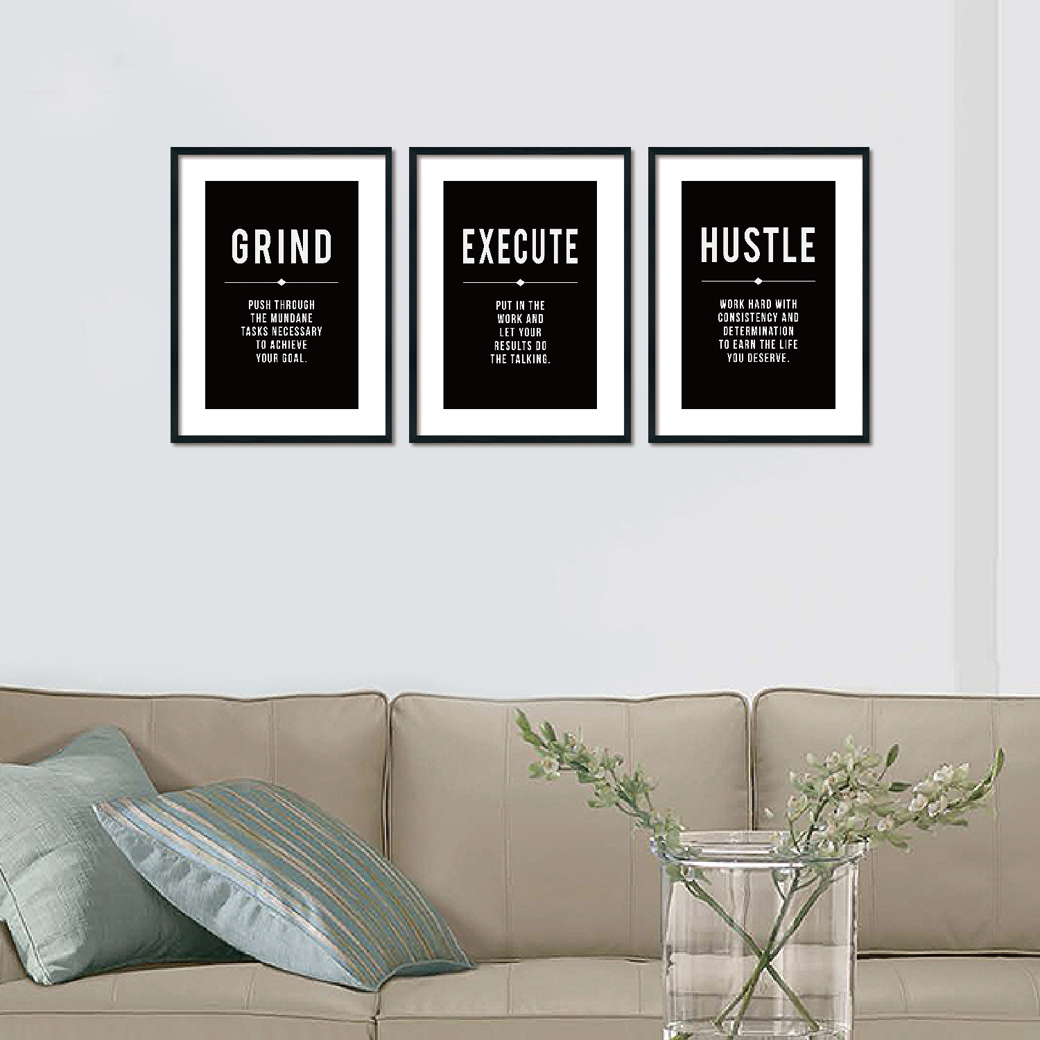 Triplet wood frame decorative painting (black and white text)