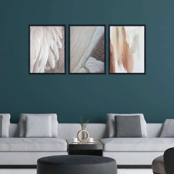 Triplet Wood Frame decorative Picture (Feather)