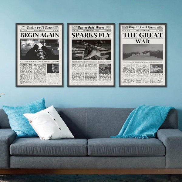 Three decorative paintings (old newspaper)